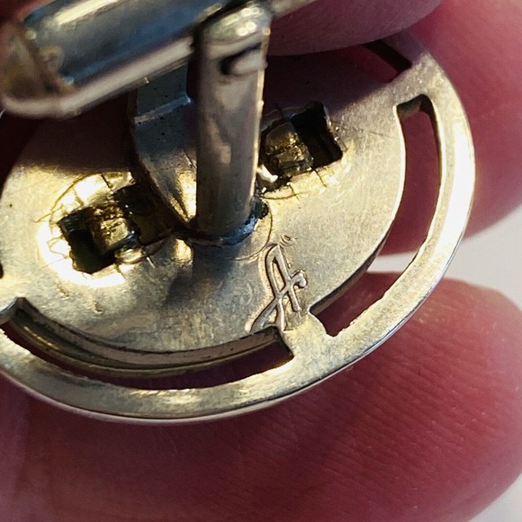 Vintage Anson Cufflinks Silvertone & Blue Jelly Belly Polished Stone Centers - Picture 6 of 8